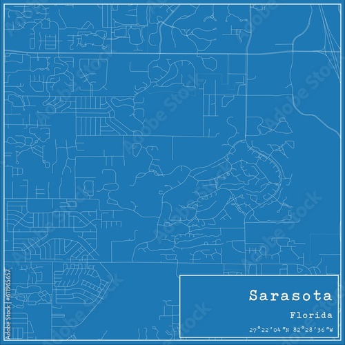 Blueprint US city map of Sarasota, Florida.