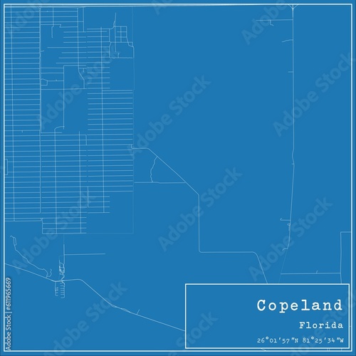 Blueprint US city map of Copeland, Florida. photo