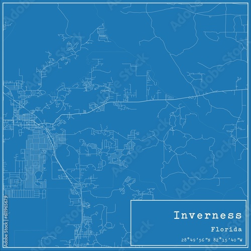 Blueprint US city map of Inverness, Florida.