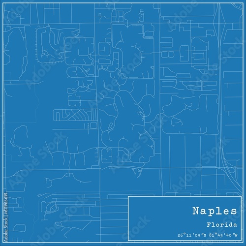 Blueprint US city map of Naples, Florida.