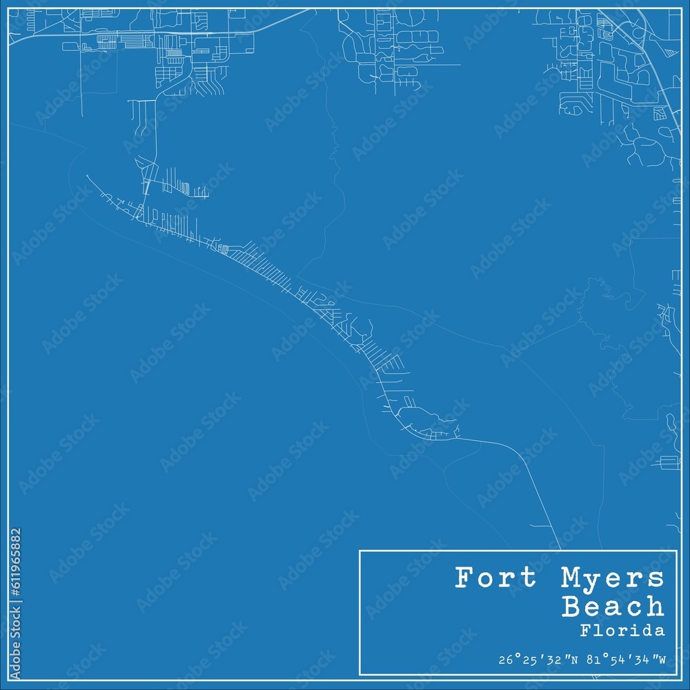 Blueprint US city map of Fort Myers Beach, Florida.