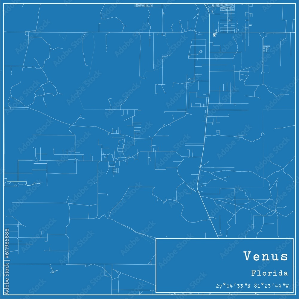 Blueprint US city map of Venus, Florida.