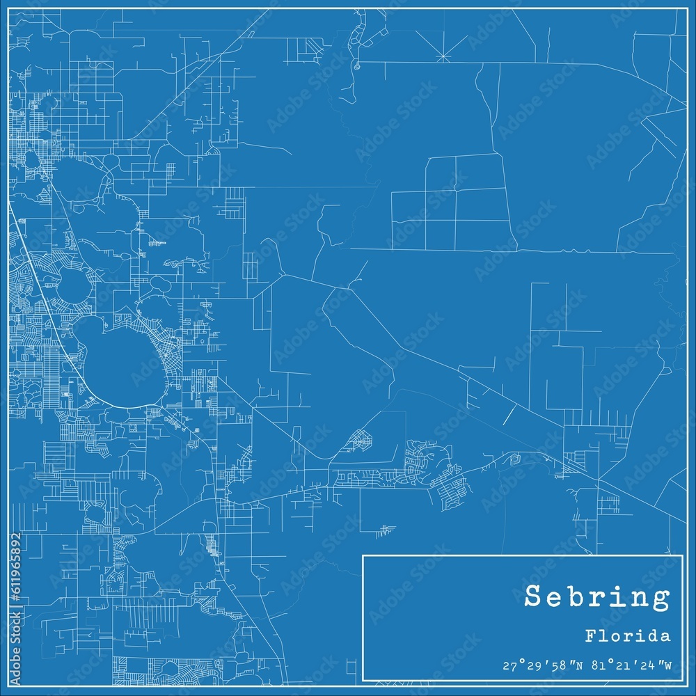 Blueprint US city map of Sebring, Florida.