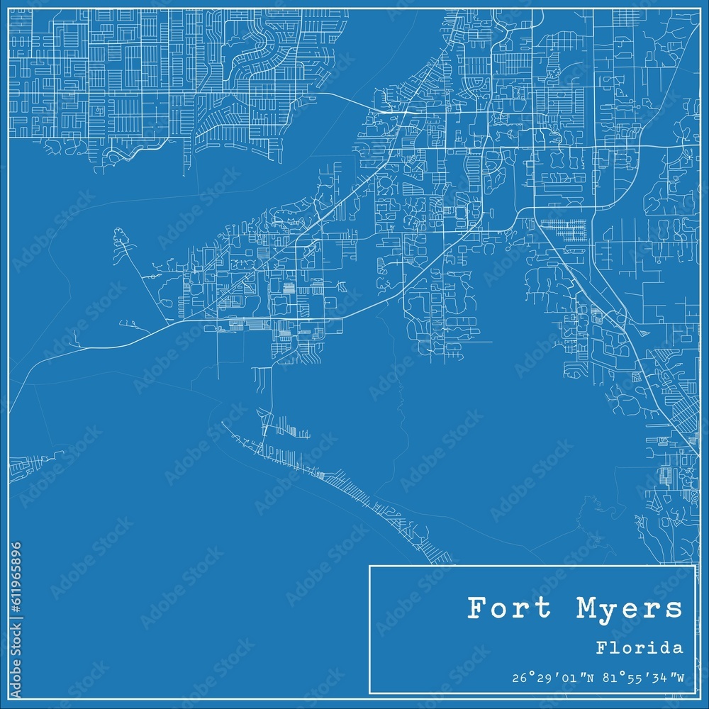 Fototapeta premium Blueprint US city map of Fort Myers, Florida.