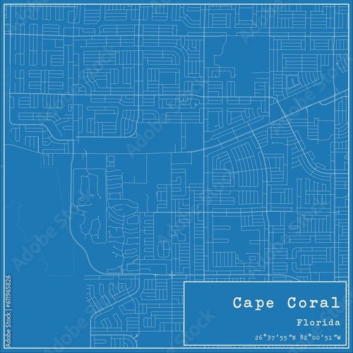 Blueprint US city map of Cape Coral, Florida.