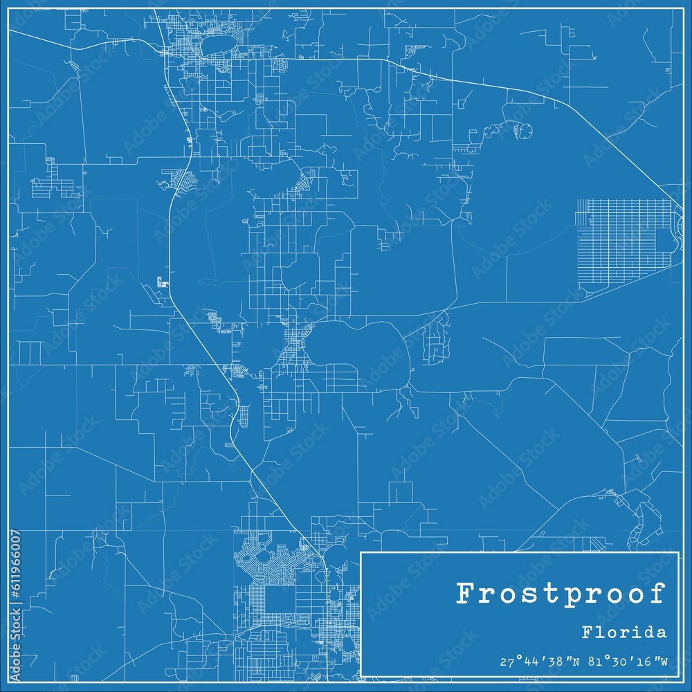 Blueprint US city map of Frostproof, Florida.