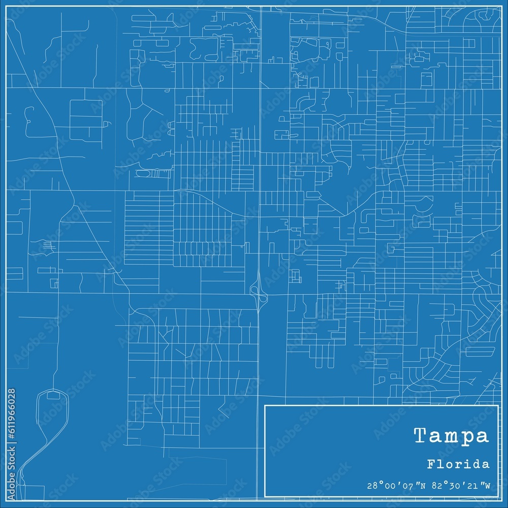 Blueprint US city map of Tampa, Florida.