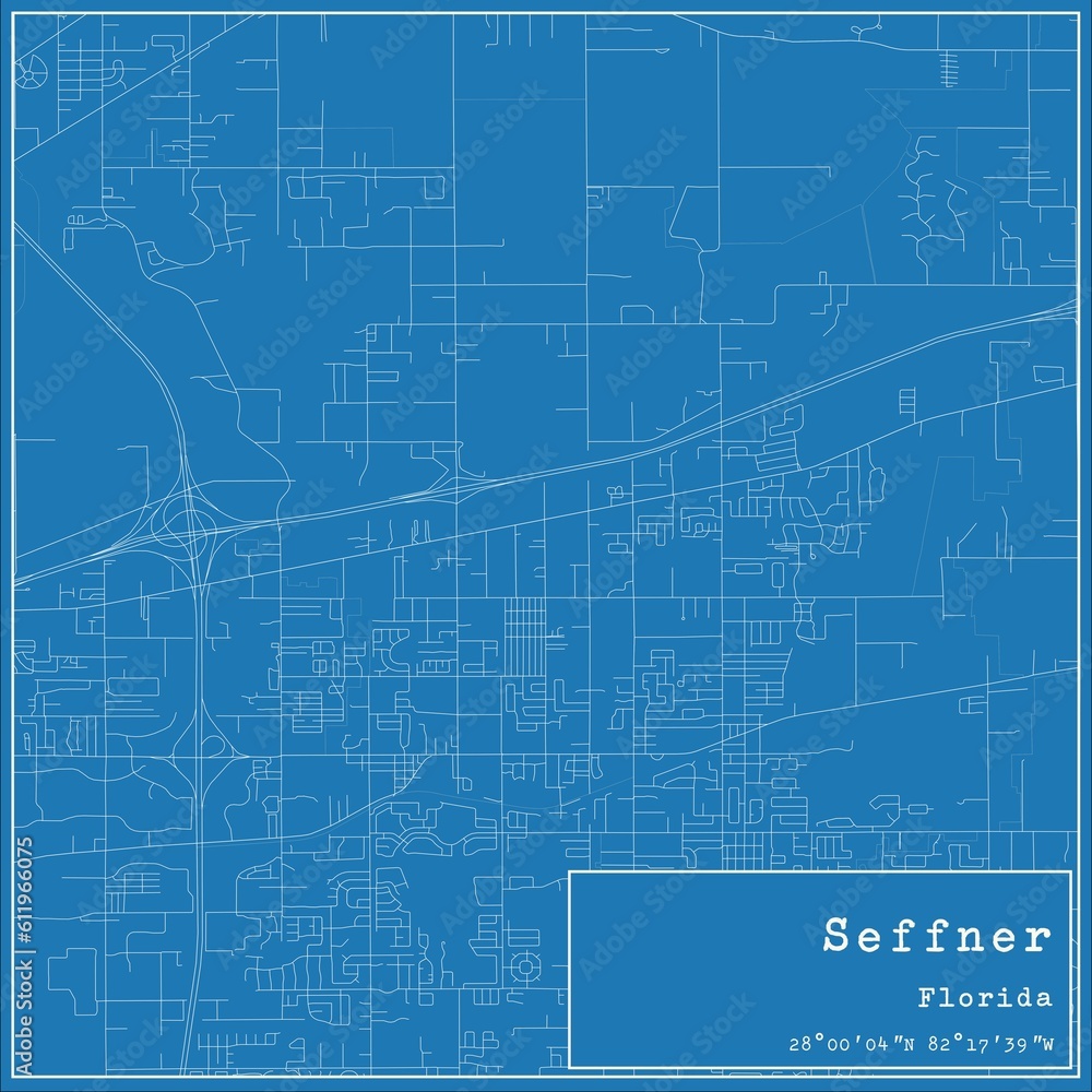 Blueprint US city map of Seffner, Florida.