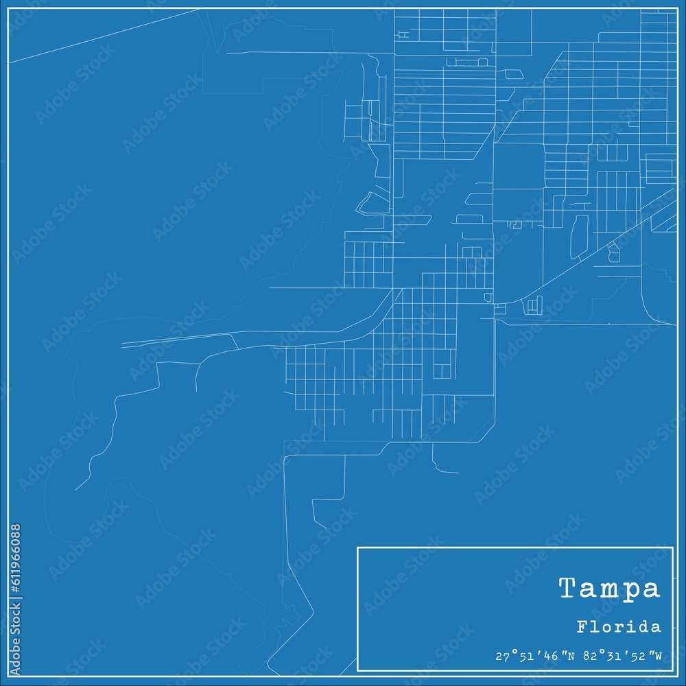 Blueprint US city map of Tampa, Florida.