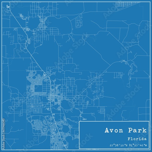 Blueprint US city map of Avon Park, Florida.
