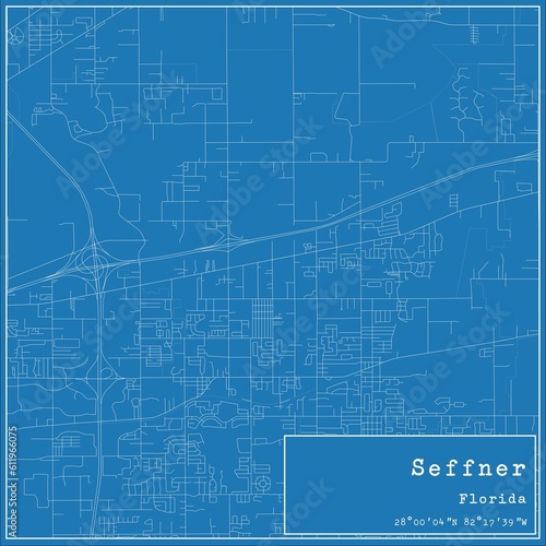 Blueprint US city map of Seffner, Florida.