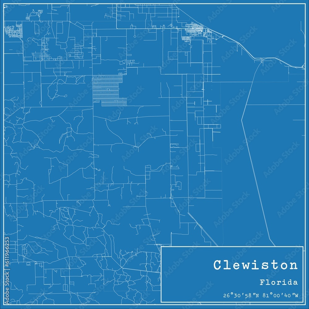 Fototapeta premium Blueprint US city map of Clewiston, Florida.