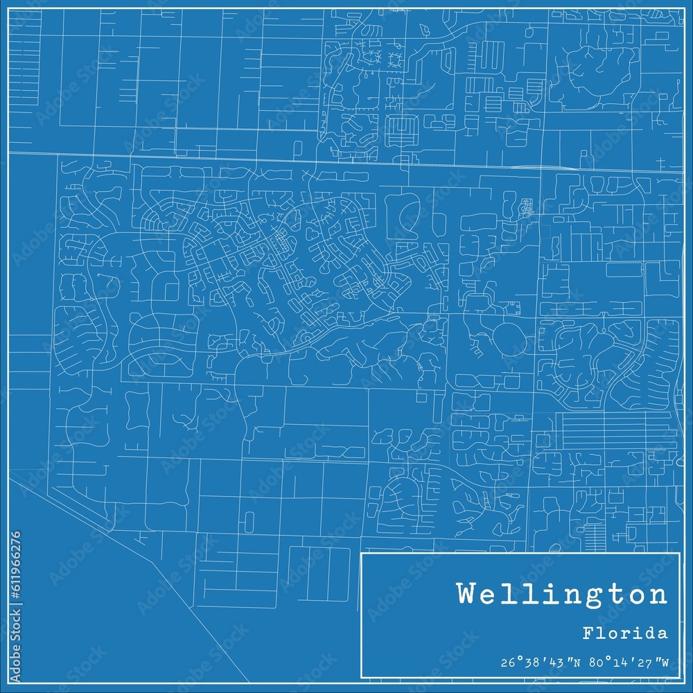 Blueprint US city map of Wellington, Florida.