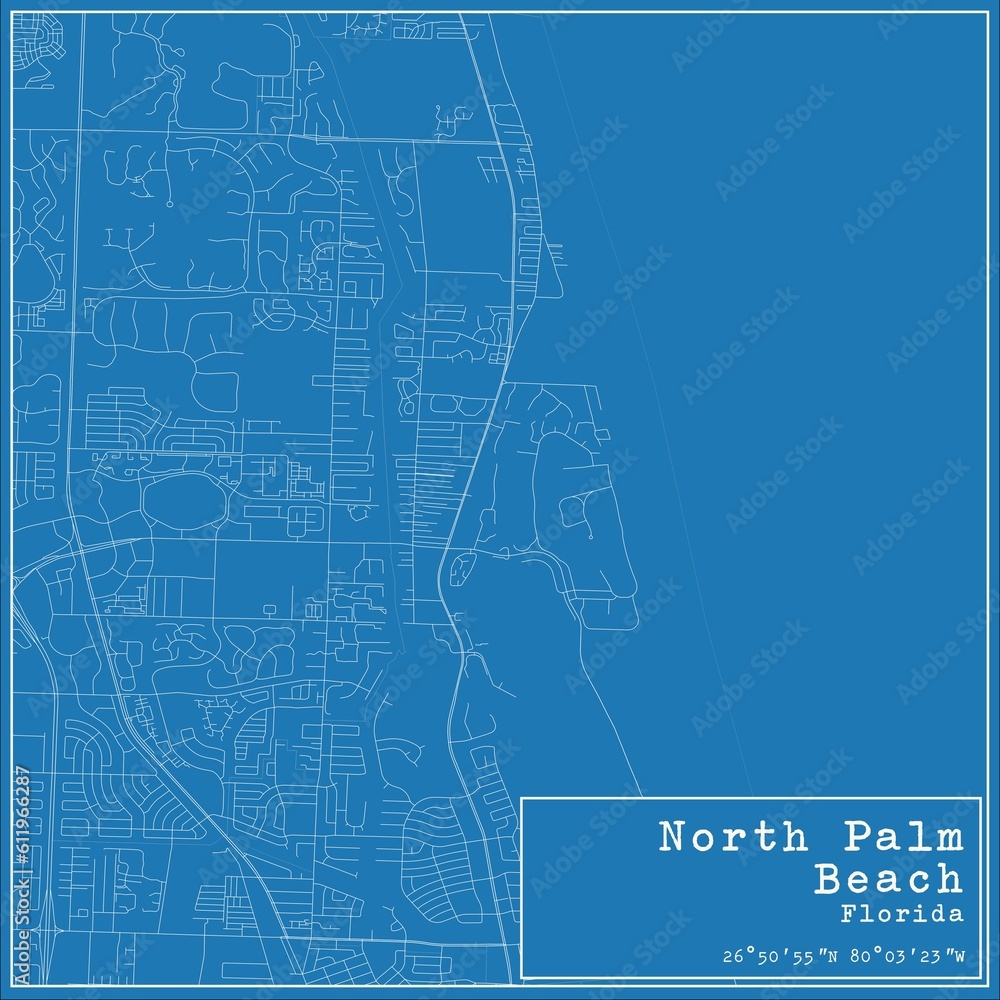 Blueprint US city map of North Palm Beach, Florida.