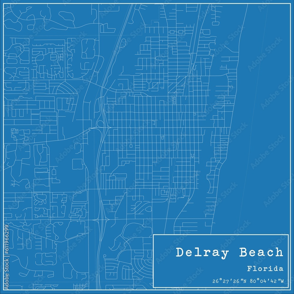 Blueprint US city map of Delray Beach, Florida.