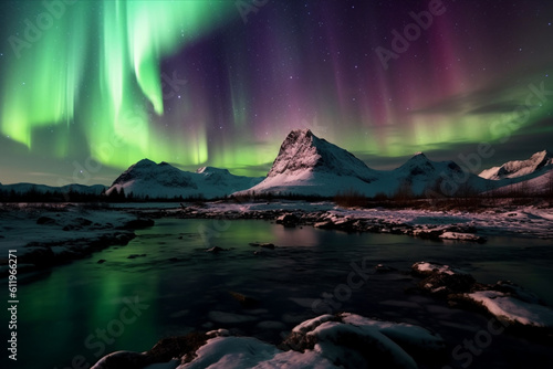 Aurora landscape with northern lights  generative ai