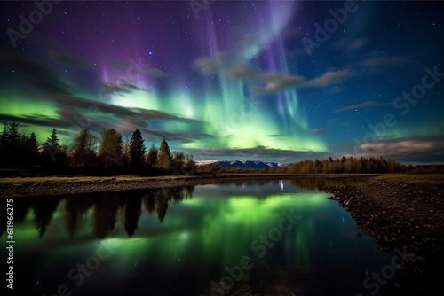 Aurora landscape with northern lights  generative ai