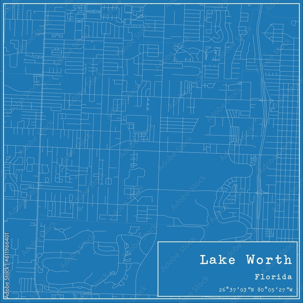 Blueprint US city map of Lake Worth, Florida.
