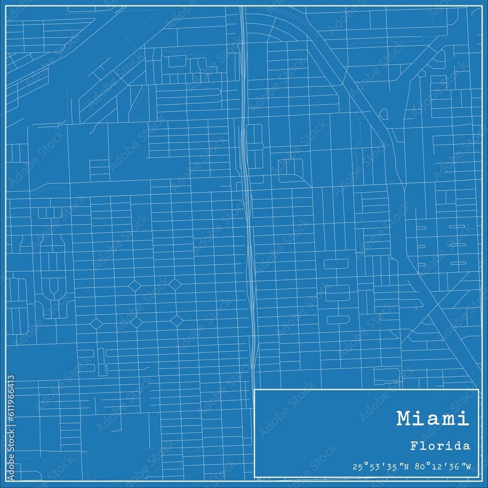 Blueprint US city map of Miami, Florida. Blueprint US city map of Miami, Florida.