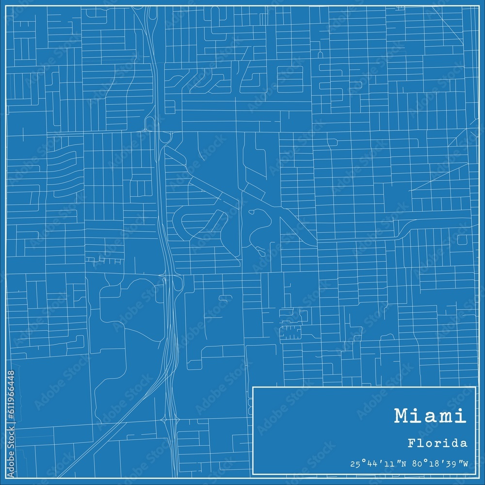 Blueprint US city map of Miami, Florida. Blueprint US city map of Miami, Florida.