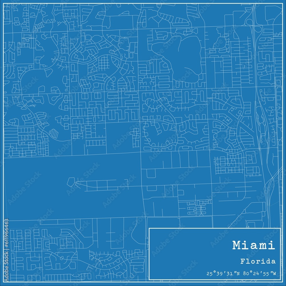 Blueprint US city map of Miami, Florida. Blueprint US city map of Miami, Florida.