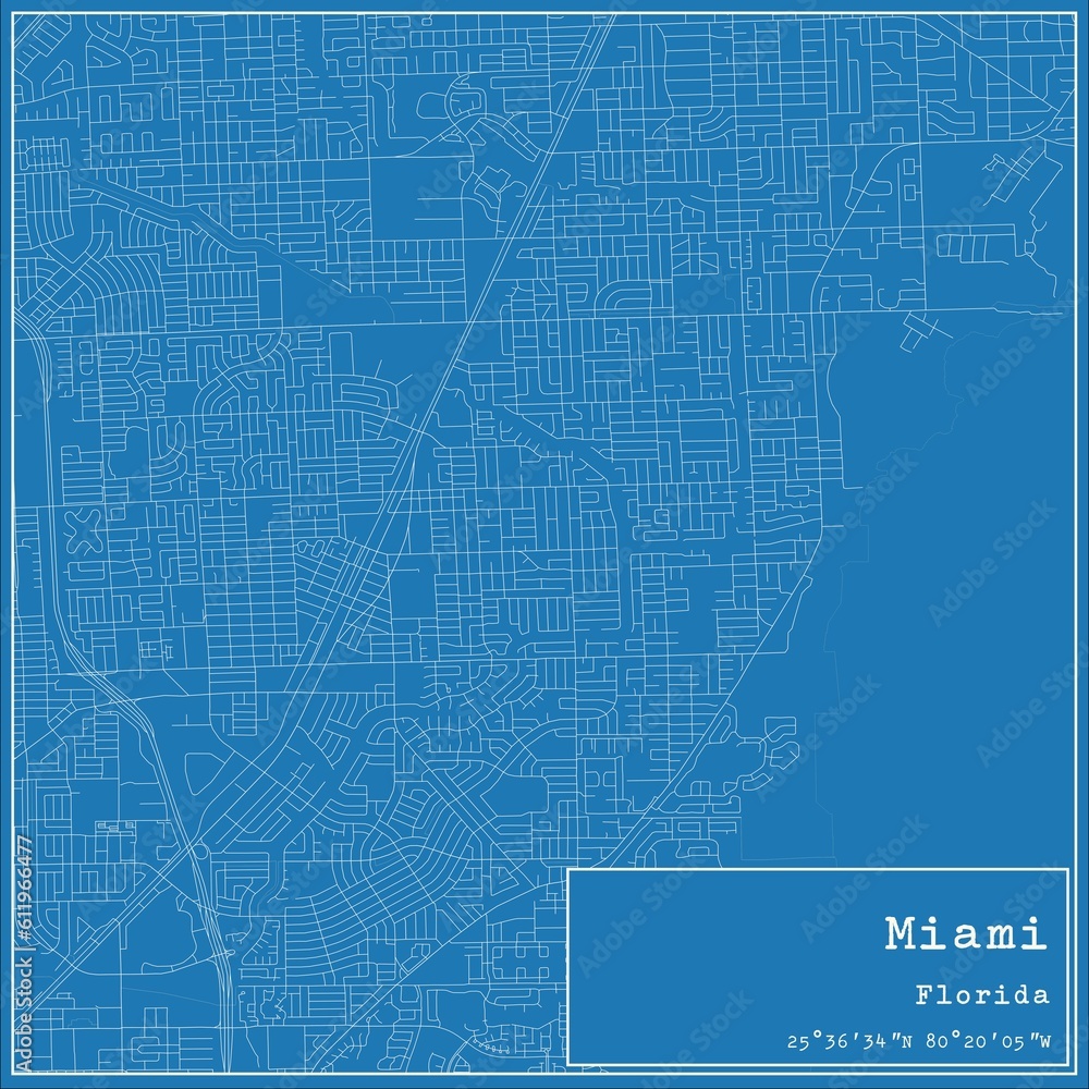 Blueprint US city map of Miami, Florida. Blueprint US city map of Miami, Florida.