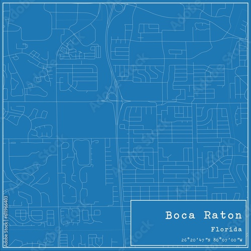 Blueprint US city map of Boca Raton, Florida.