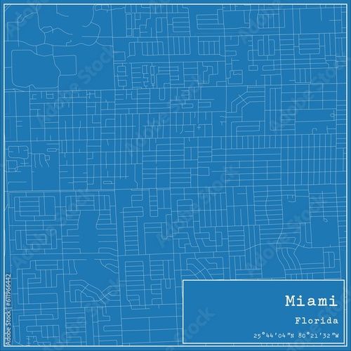 Blueprint US city map of Miami, Florida.