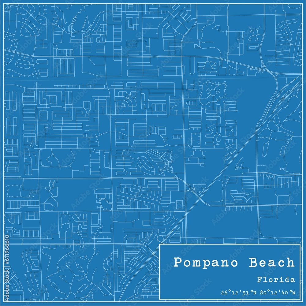 Blueprint US city map of Pompano Beach, Florida. Blueprint US city map of Pompano Beach, Florida.