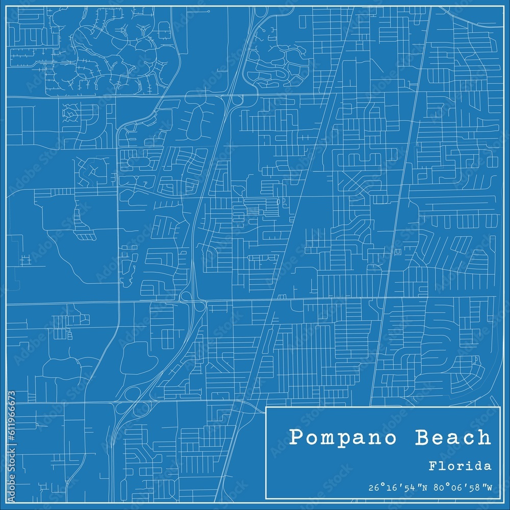 Blueprint US city map of Pompano Beach, Florida. Blueprint US city map of Pompano Beach, Florida.