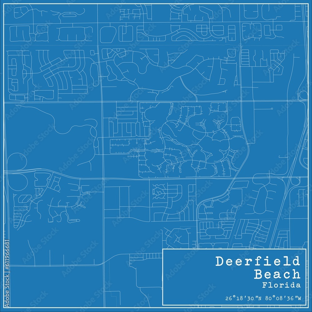 Blueprint US city map of Deerfield Beach, Florida.