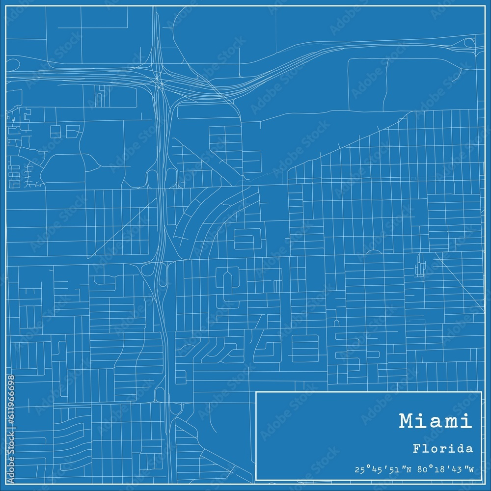 Blueprint US city map of Miami, Florida. Blueprint US city map of Miami, Florida.