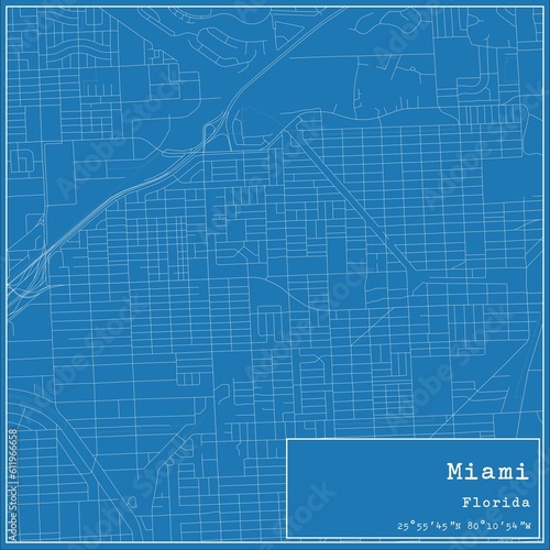 Obraz na płótnie Blueprint US city map of Miami, Florida. w salonie