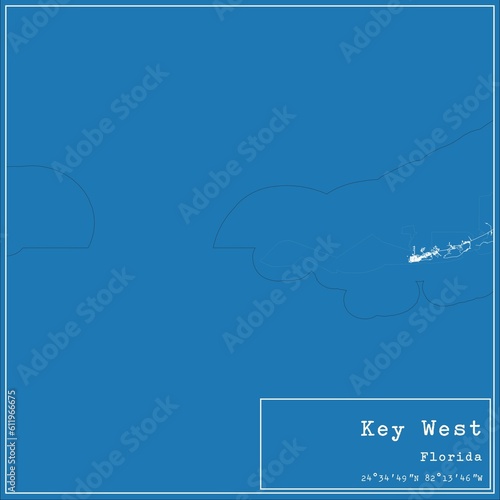 Blueprint US city map of Key West  Florida.