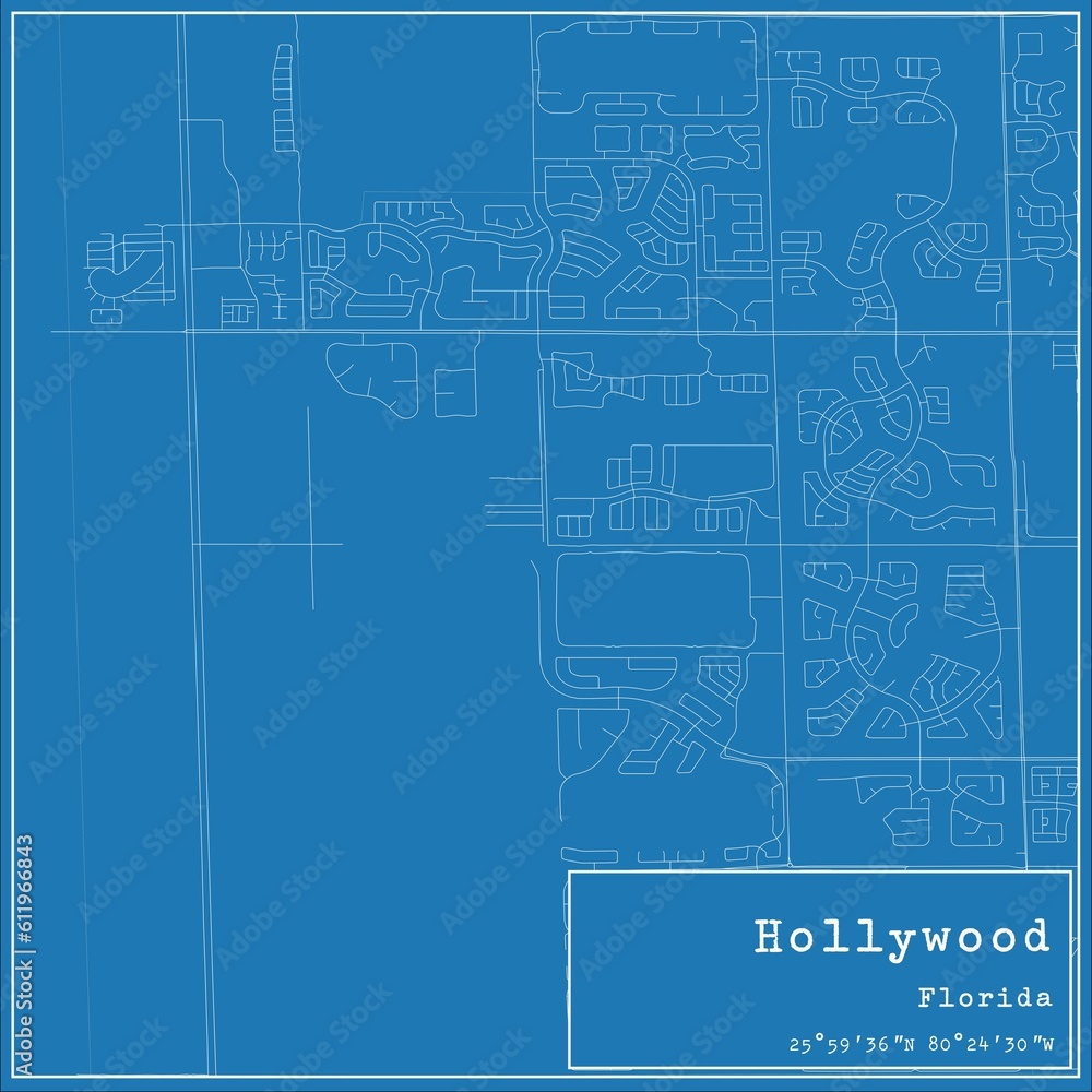 Blueprint US city map of Hollywood, Florida. Blueprint US city map of Hollywood, Florida.