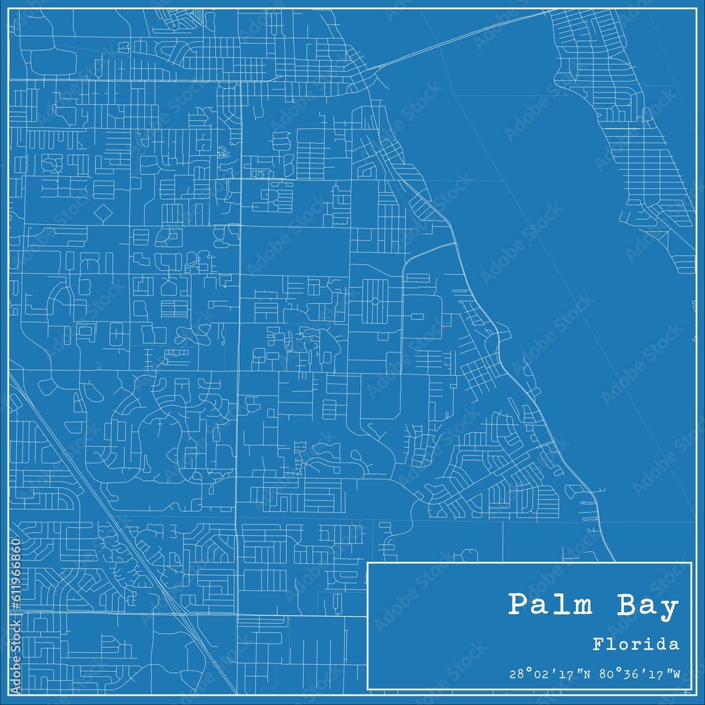 Blueprint US city map of Palm Bay, Florida.