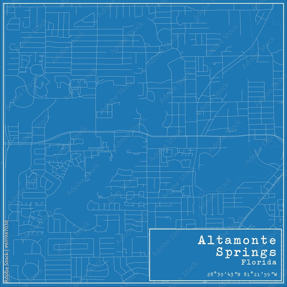 Blueprint US city map of Altamonte Springs, Florida.