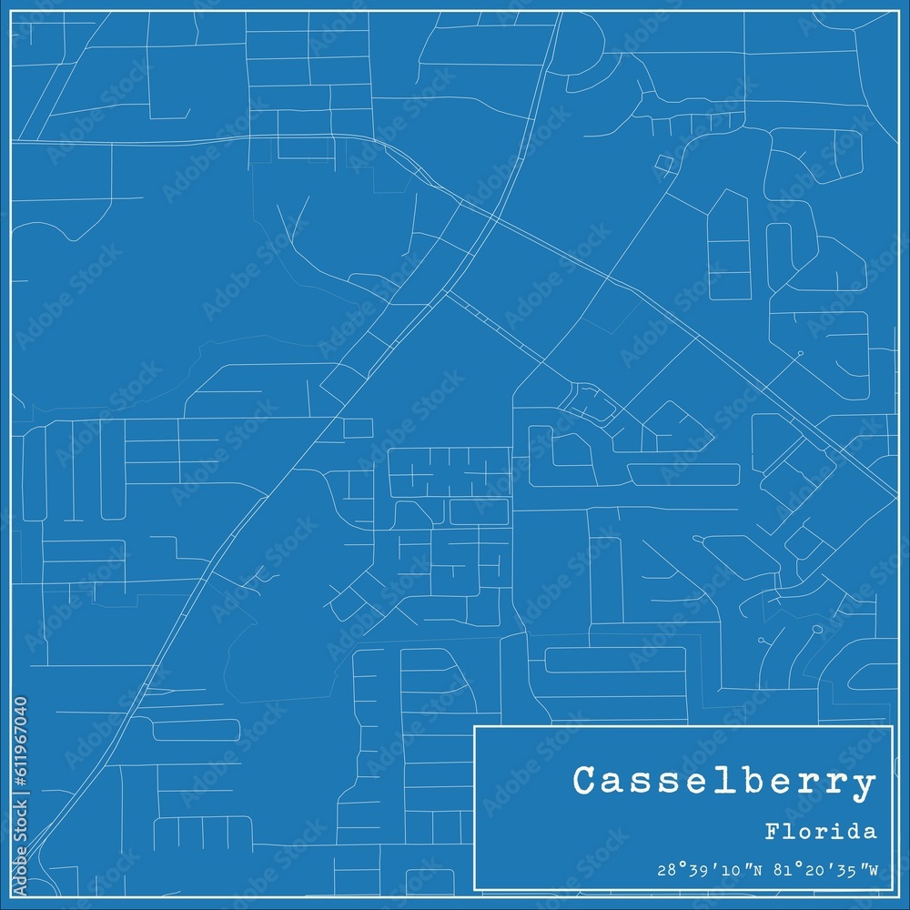 Blueprint US city map of Casselberry, Florida.