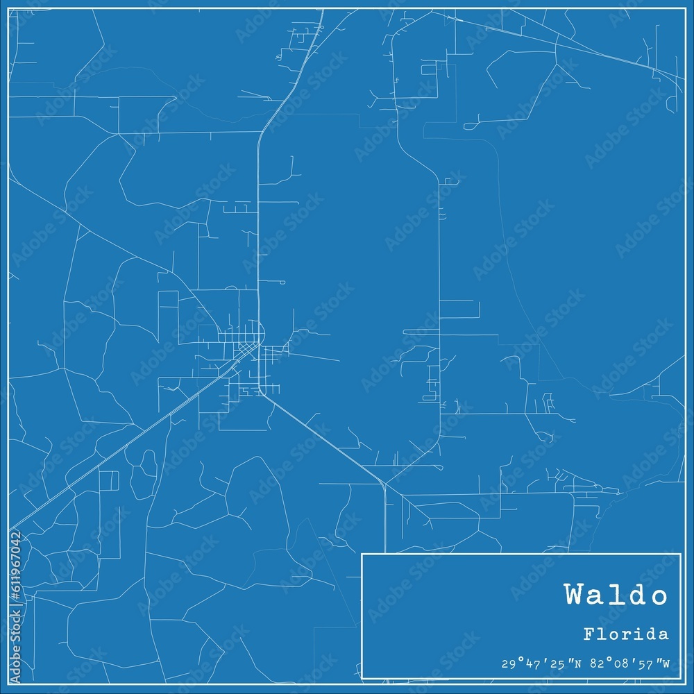Blueprint US city map of Waldo, Florida. Blueprint US city map of Waldo, Florida.