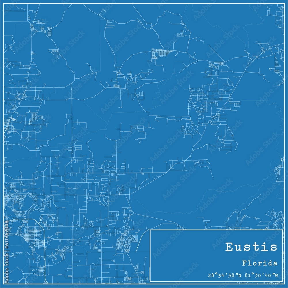 Blueprint US city map of Eustis, Florida.