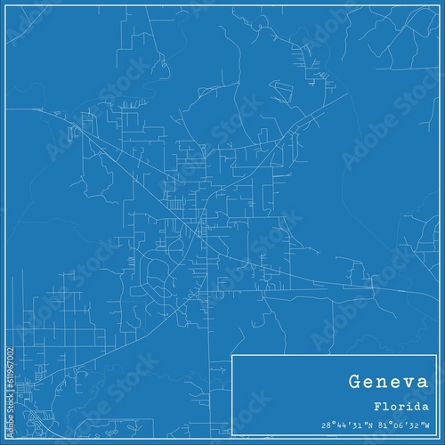 Blueprint US city map of Geneva, Florida.