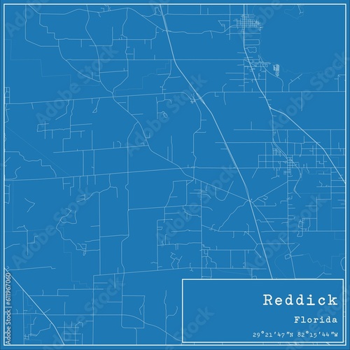 Blueprint US city map of Reddick, Florida.