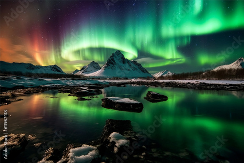 Aurora landscape with northern lights  generative ai 