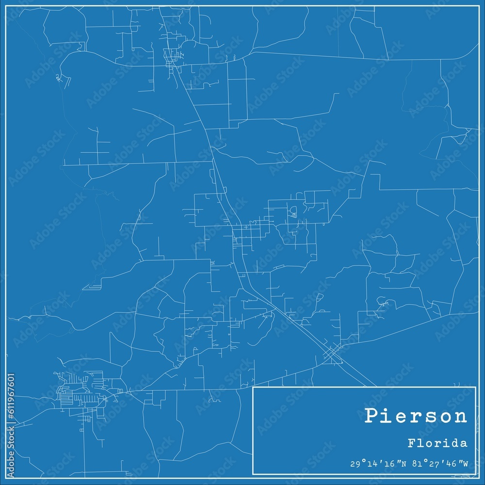 Blueprint US city map of Pierson, Florida.