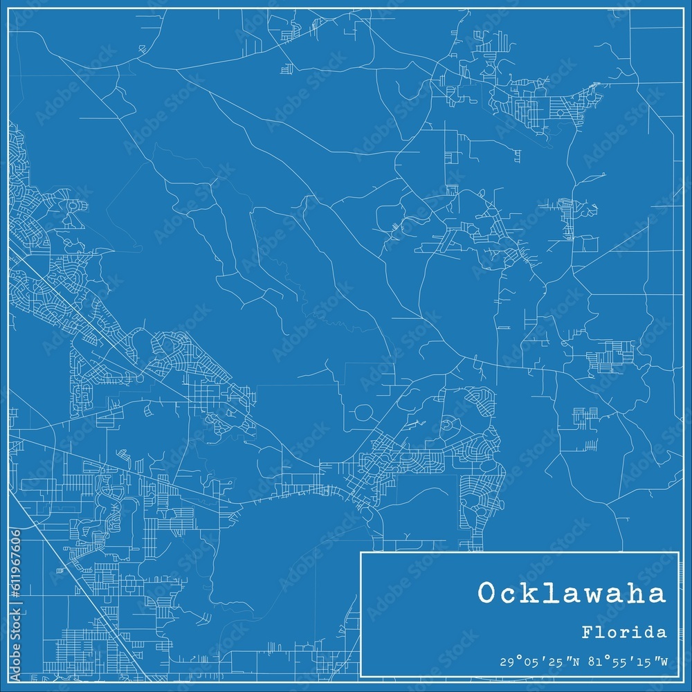 Blueprint US city map of Ocklawaha, Florida.