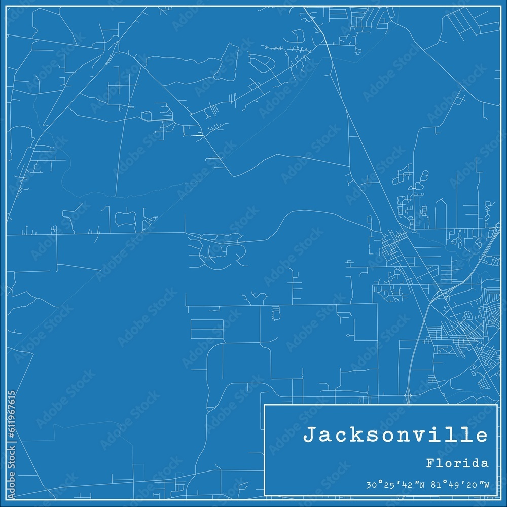 Blueprint US city map of Jacksonville, Florida.