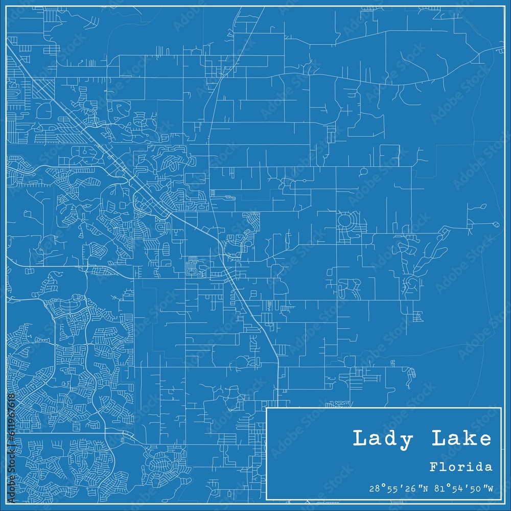 Blueprint US city map of Lady Lake, Florida.
