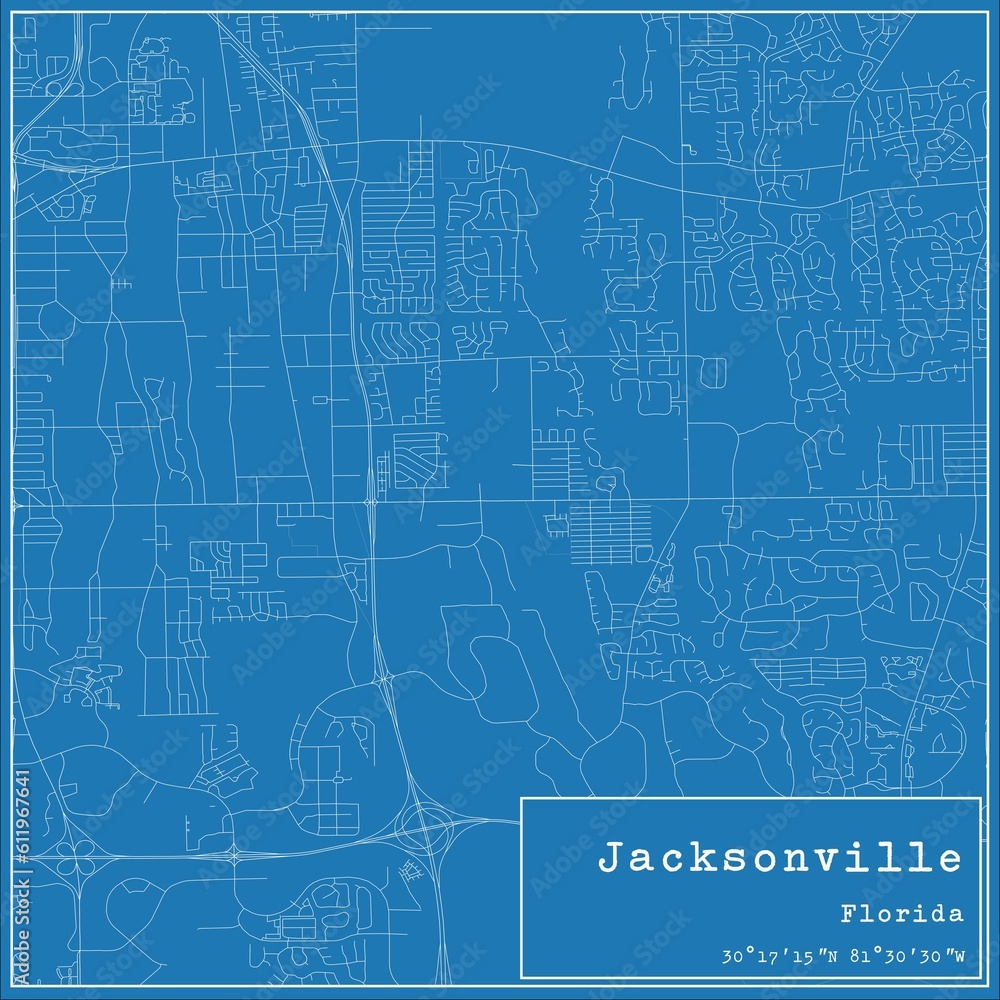 Blueprint US city map of Jacksonville, Florida. Blueprint US city map of Jacksonville, Florida.