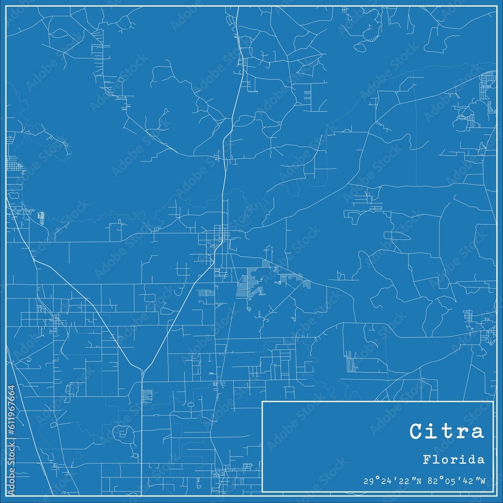 Blueprint US city map of Citra, Florida.