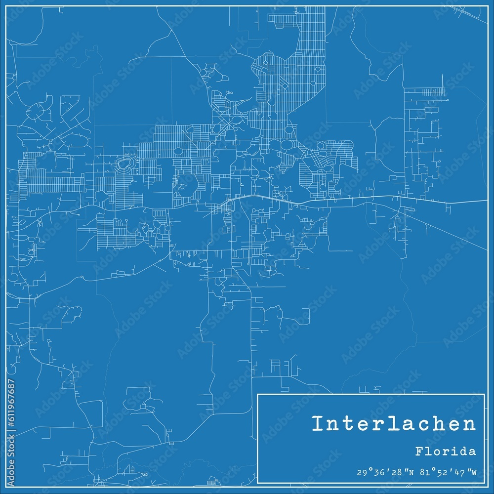 Blueprint US city map of Interlachen, Florida.